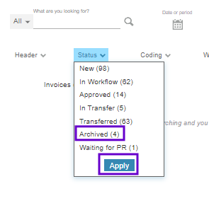 Archived invoices search