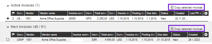 Copy selected invoices