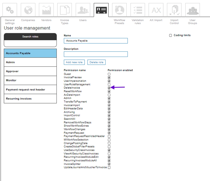 Deleteinvoices permission