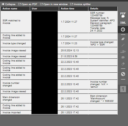 Invoice log