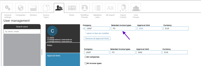 Invoice type user