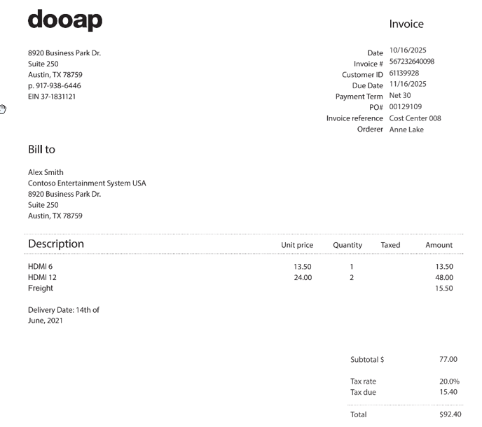 original invoice